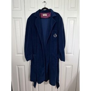Vintage Marshall Field & Company Robe L Blue Velour Belted Kimono Monogram